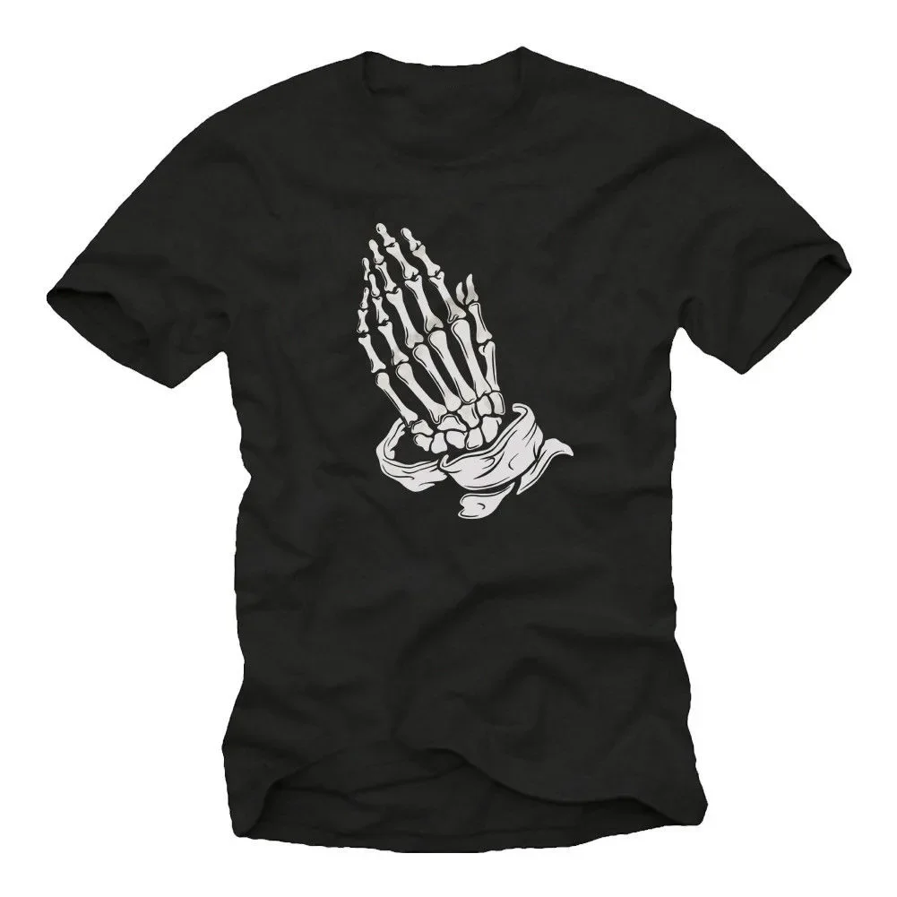

Praying Hands Rocker Music T-Shirt 100% Cotton O-Neck Short Sleeve Summer Casual Mens T-shirt Streetwear
