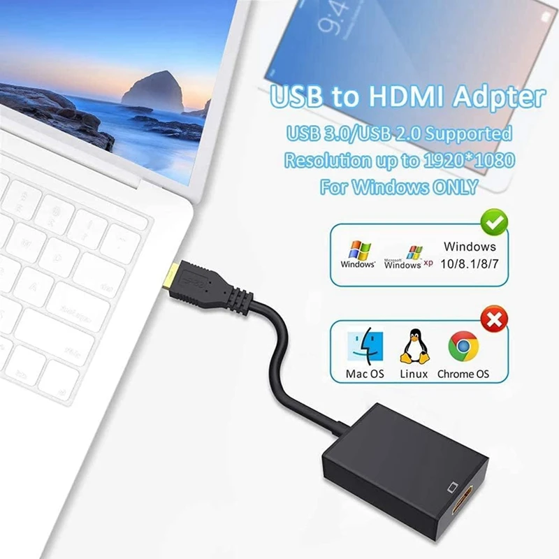 USB To -Compatible Adapter 1080P HD Multi-Display Video Audio Graphics Cable