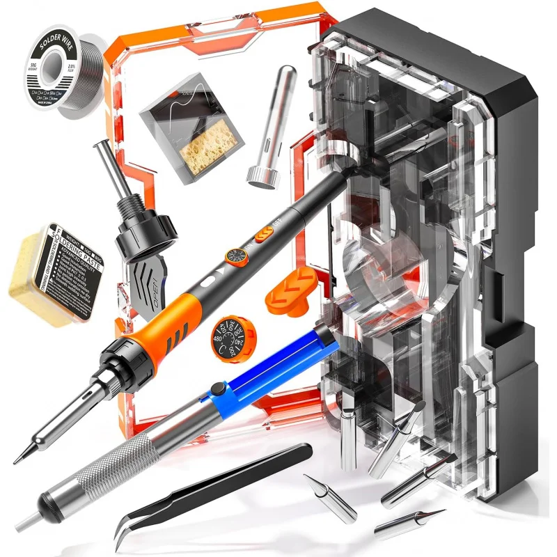 Kit saldatore Premium, pistola saldante da 60 W con riscaldatore ceramico, strumento di saldatura 12 in 1, temperatura regolabile da 200 a 450 °   C