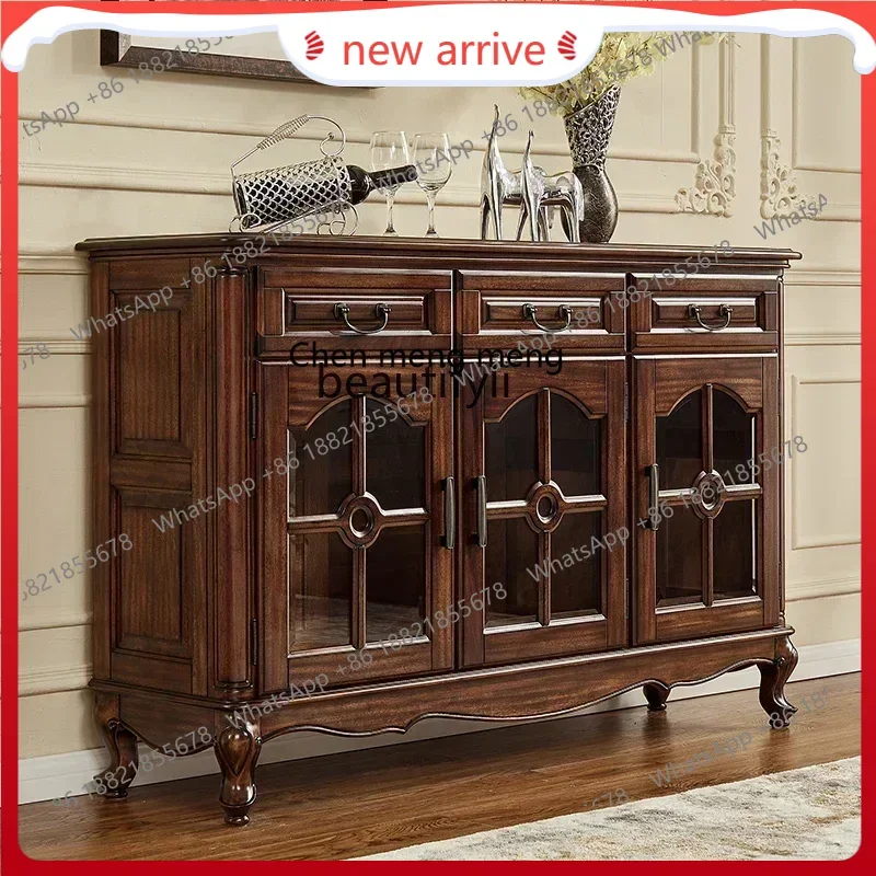 

SS new style ss7486 American side cabinet black walnut dining side retro restaurant storage glass wine cabinet furnituress 7486
