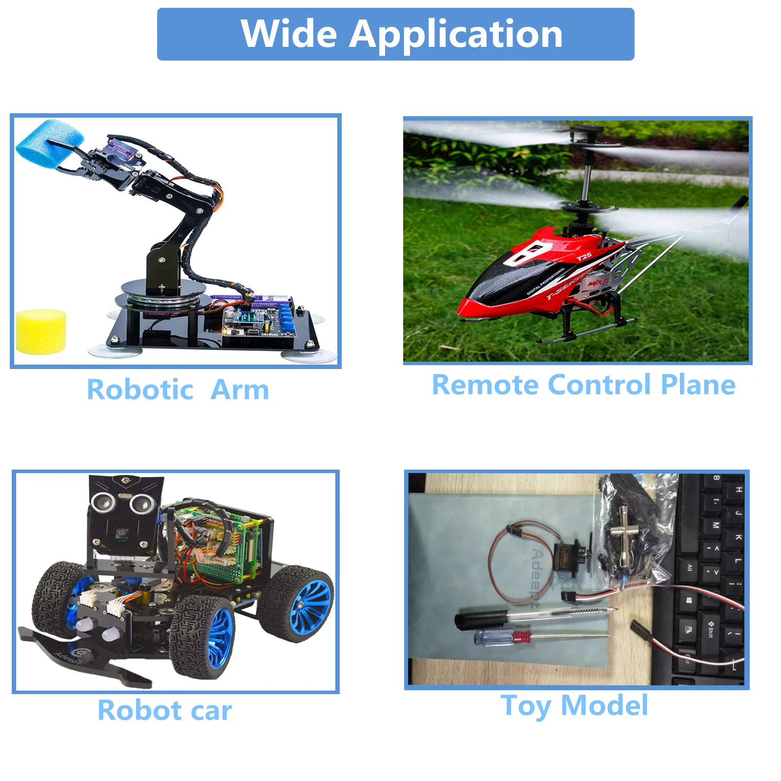 Adeept-Robot inteligente AD002 MG90S para coche, helicóptero, avión y barco, Micro Servo de 9G con engranaje de Metal, 4 unidades