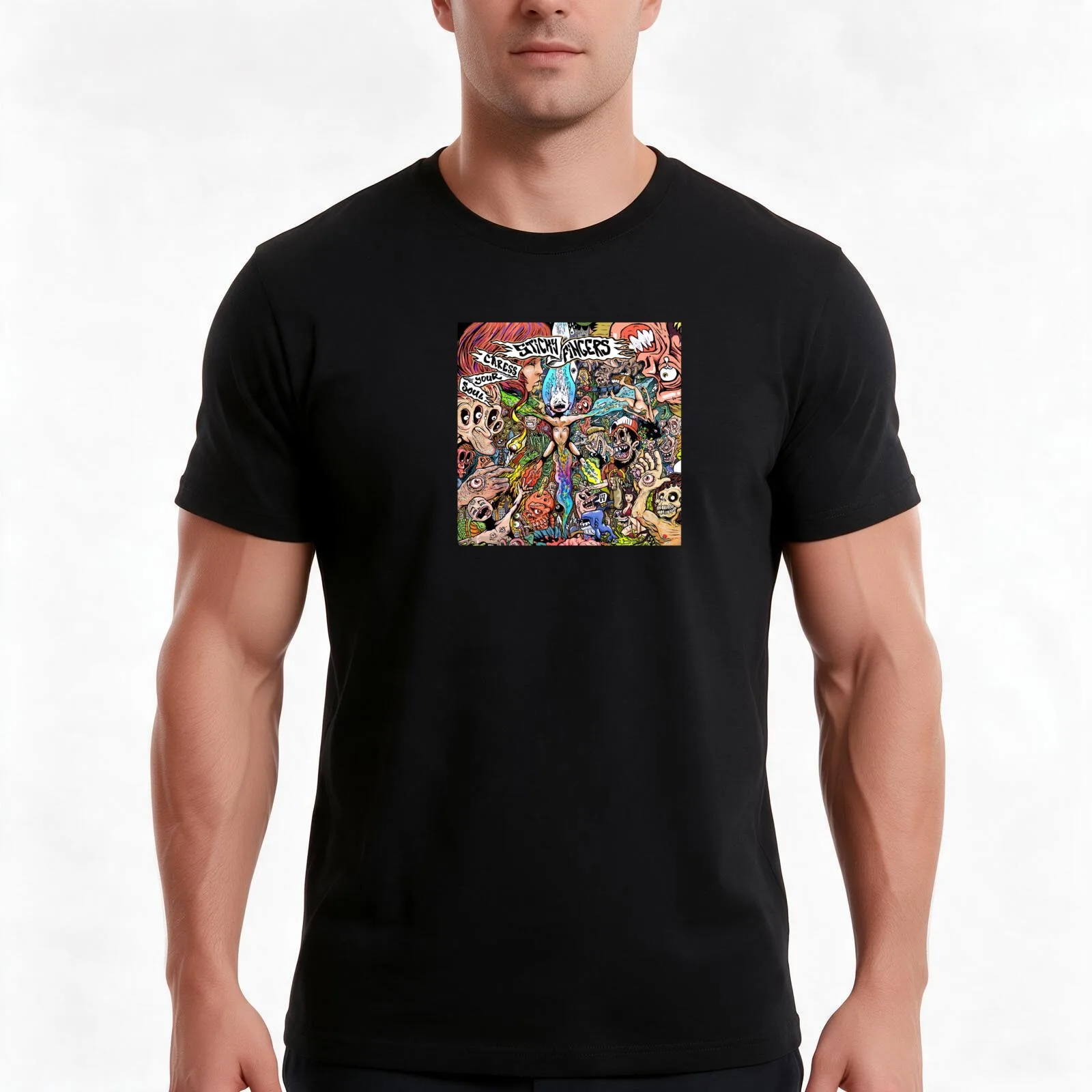 Sticky fingers- caress your soul T-Shirt, Summer Casual Cotton Tee, Oversized Streetwear Tops, Vintage Graphic Print