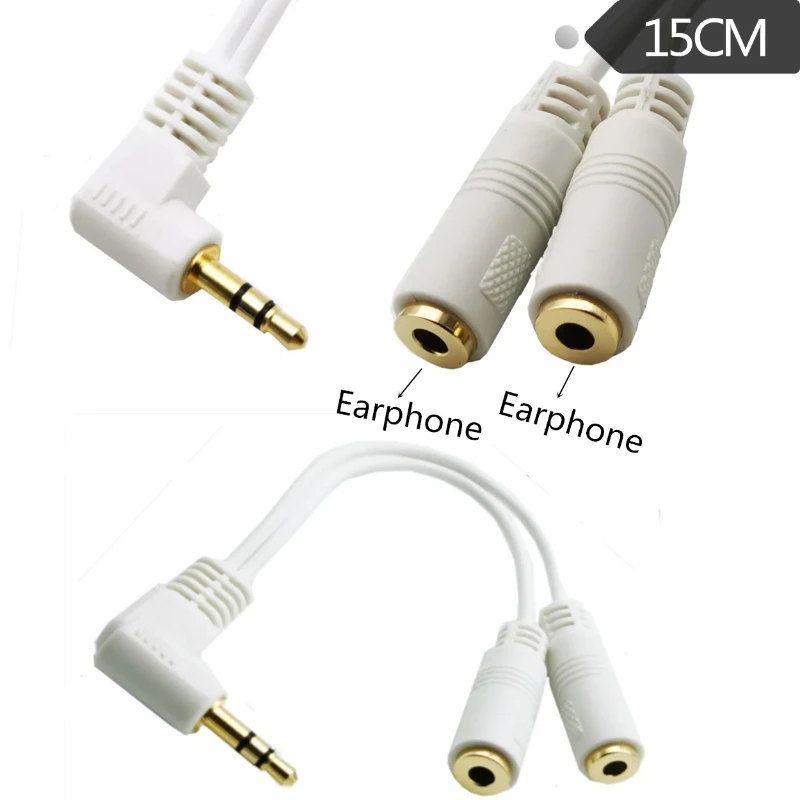 ​short Right Angle Stereo Trs 3.5mm Male To 2 Double Trs 3.5mm Female Couple Earphone Cable Trs 3.5 Male Divide Into Two Female