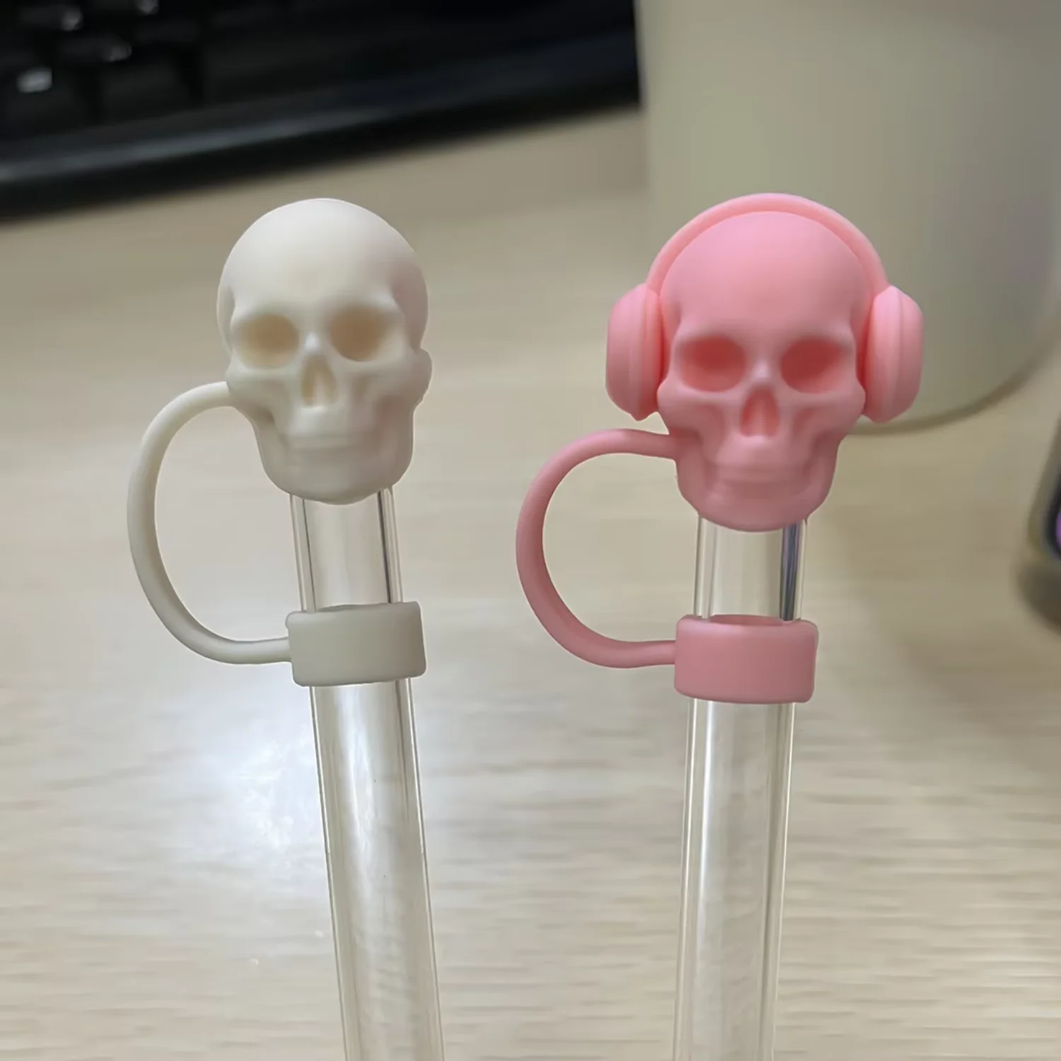 Halloween Skeleton headphone 10mm Silicone Reusable Drinkware Straw Decoration Charm Straw Tip Cover Topper