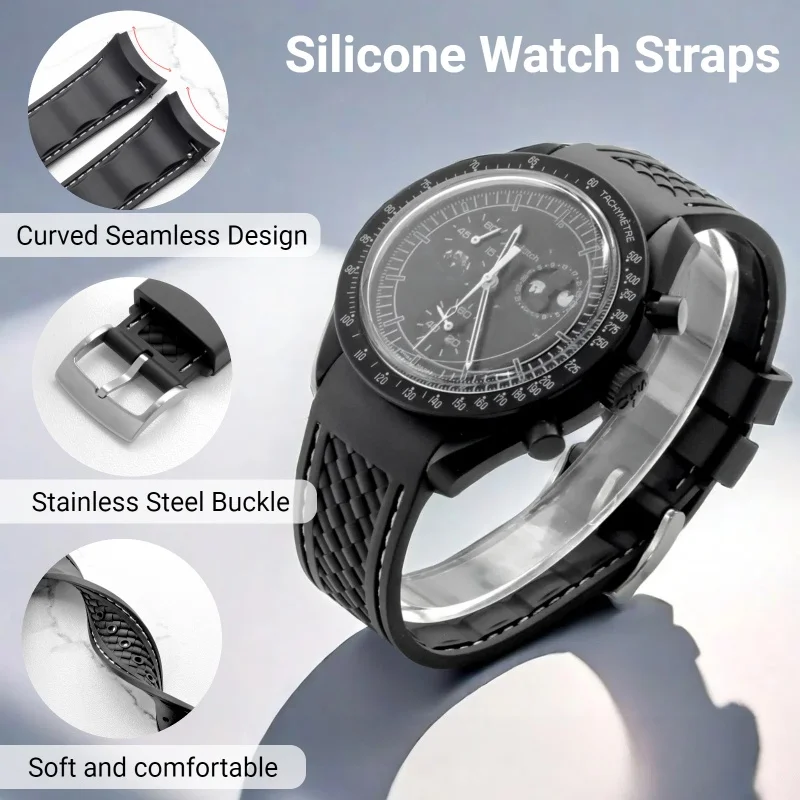 20 مللي متر الإفراج السريع منحني حزام ساعة اليد ل أوميغا x سواتش Moonswatch ساماستر 300/AT150 رولكس الغواصة الفرقة المطاط سوار