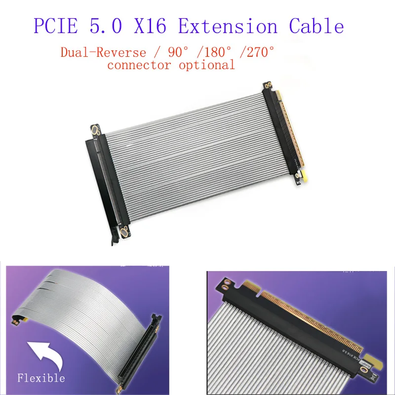 

PCIe5.0 X16 Graphics Card Extension Cable for ITX Chassis Double Reverse /90/180/270 Angled GEN5 PCIE GPU Adapter Cable Flexible