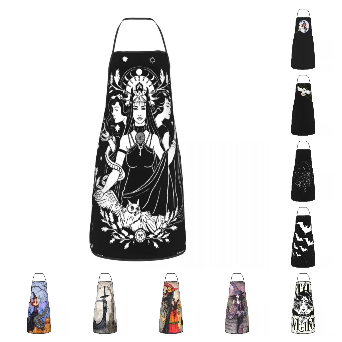 Hekate Triple Goddess Apron Women Men Unisex Bib Goth Occult Halloween Witch Cooking Kitchen Tablier Cuisine Chef Painting