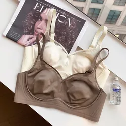 French satin thin lingerie in summer, sexy mesh, big breasts, slim, sag-proof, rims-free bra