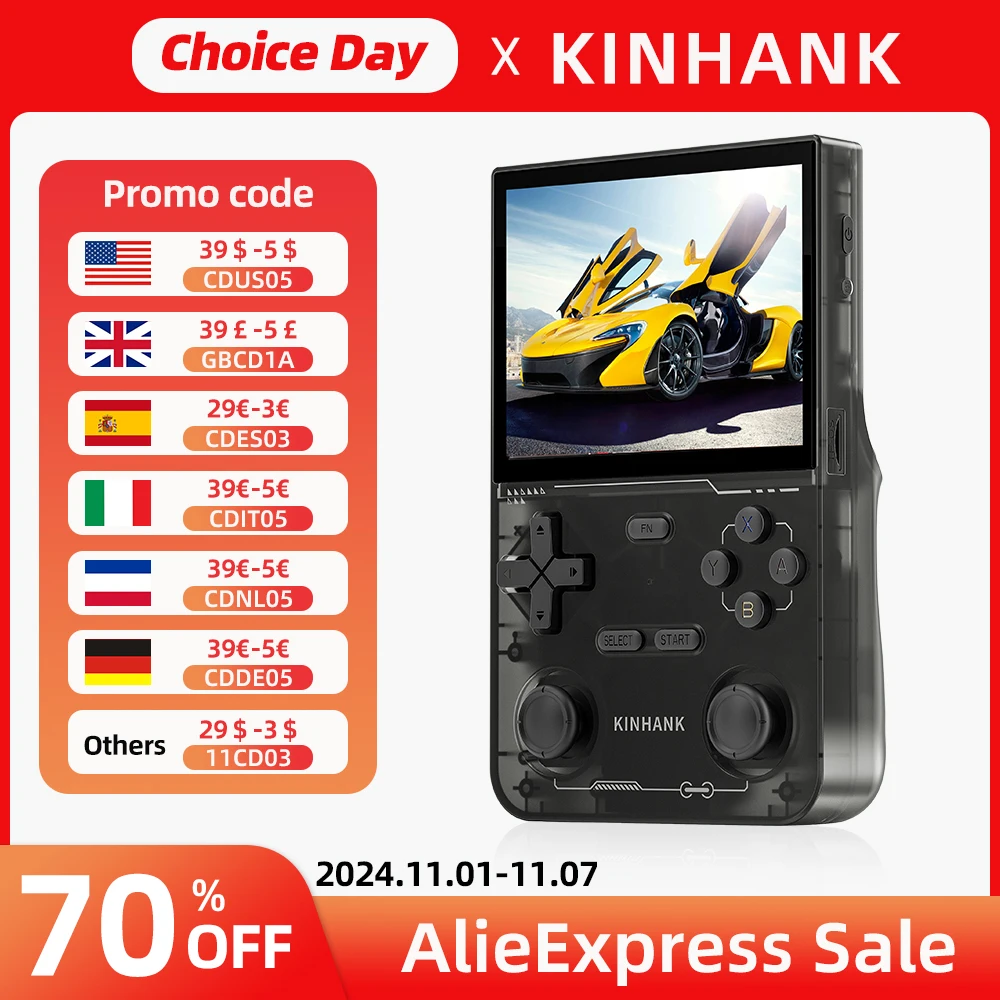 

KINHANK Open Source K36 Retro Handheld Video Game Console 16000 Games Emulator for PS1/PSP/DC/N64/SS 500nit 3.5 Inch IPS Screen