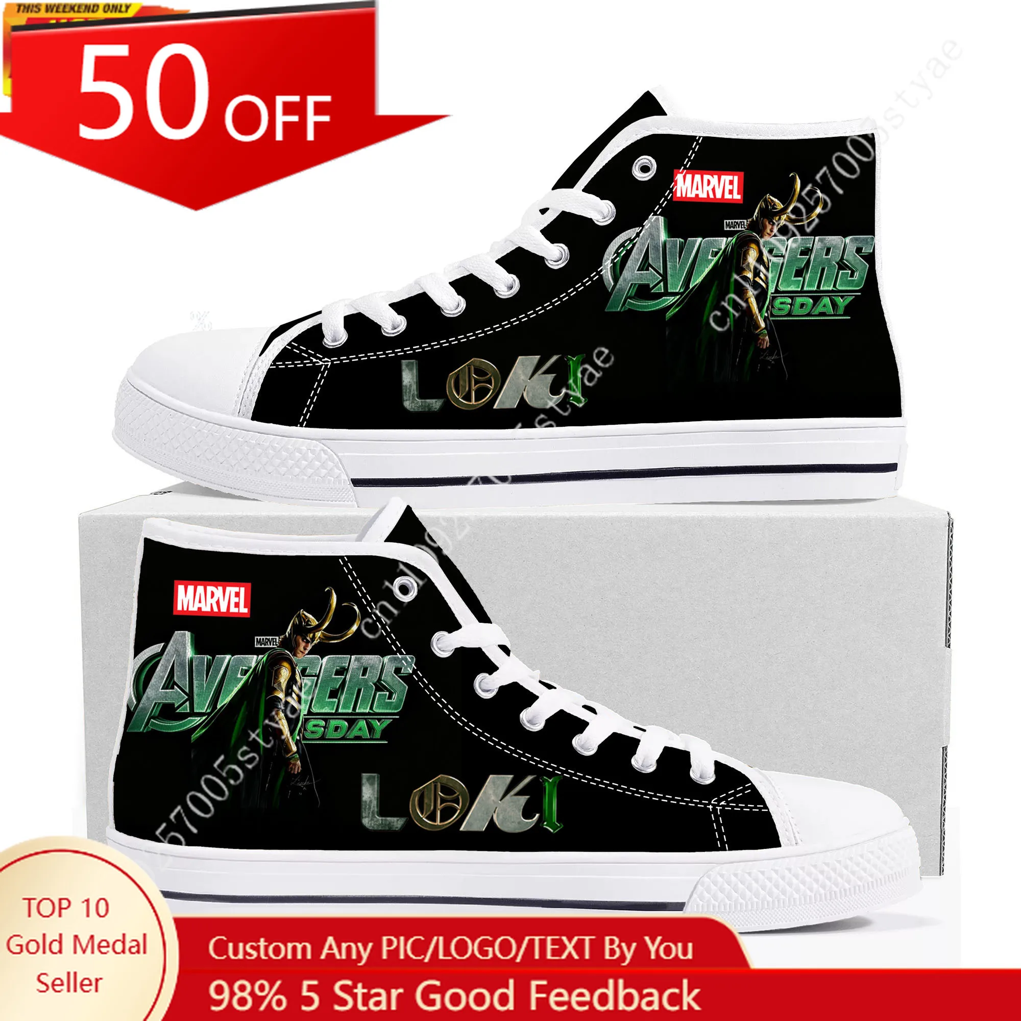 Marvel Loki High Top Sneakers Mens Womens Lightweight Flat Casual Sneakers