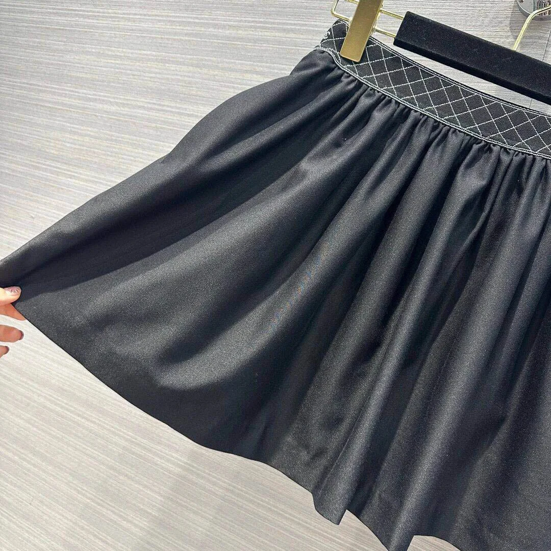 2024 New Fashion Black All-matched Mini Ball Gown Skirts Womens Sweet High Waist Elastic Argyle Patchwork Tutu Skirt