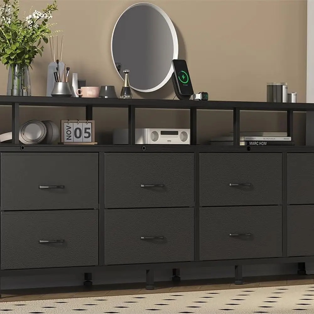 70 Inch TV Stand Dresser for 80/75/70/65/55 Inch TV, Long Entertainment Center for Bedroom Living Room with 8 Fabric Drawers & S