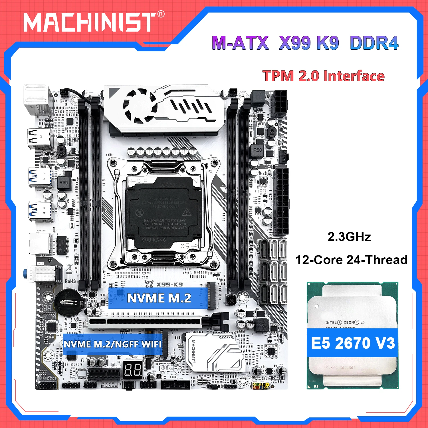 MACHINIST X99 K9 TPM2.0 Motherboard DDR4 RAM Optional Xeon E5 2678 V3 /E5 2670 V3 CPU LGA 2011-3 C612 Chip NVME M.2 Four Channel