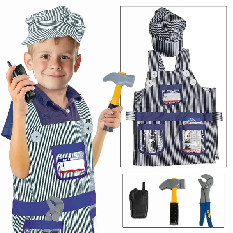 

Umorden Kids Child Train Engineer Costume Cosplay Uniform Role Play House Kit Set for Boys Halloween Party Dress Up Educational