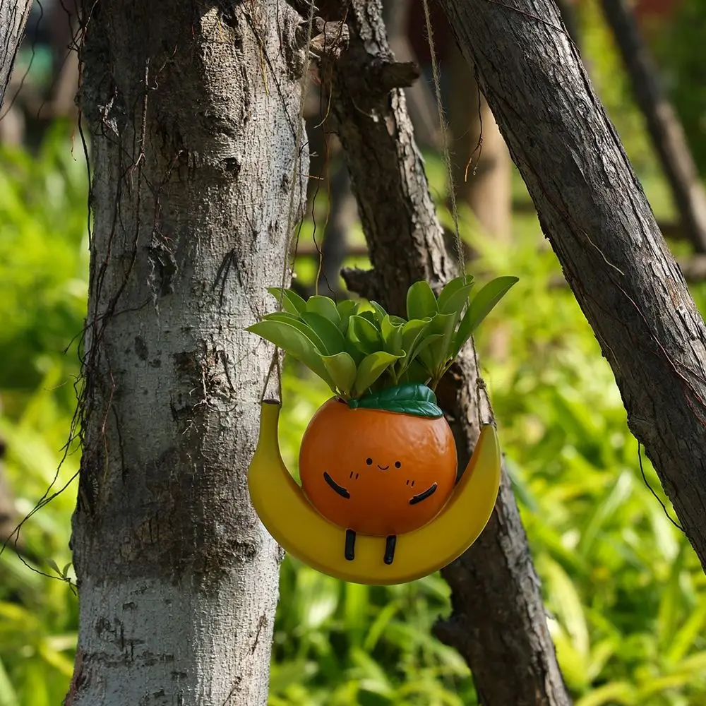 

Cute Hanging Planter Swing Handmade Resin Sculpture Planter Orange Shape Decorative Fruit Shape Flower Pot Succulents Planter