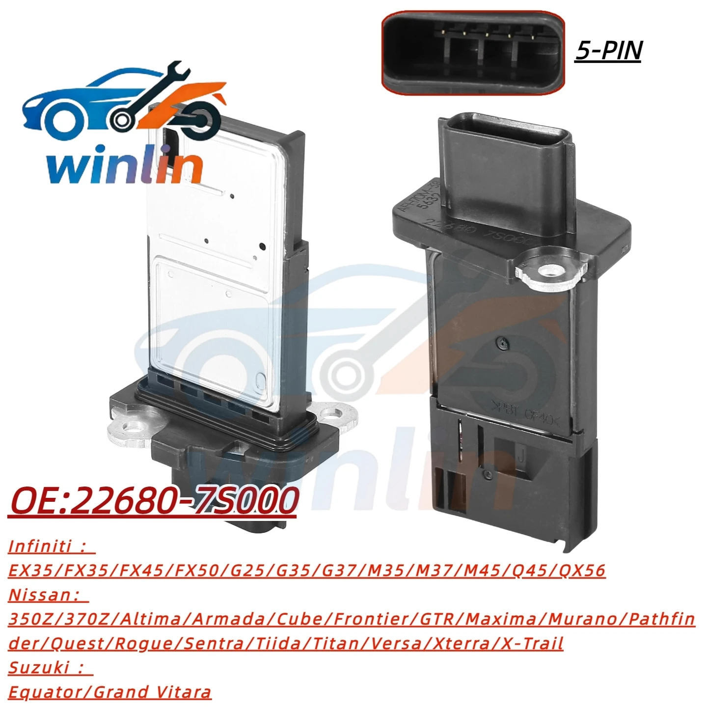 MAF Mass Air Flow Sensor AFH70M-38 22680-7S000 226807S000 for Nissan Altima Sentra X-Trail Maxima GT-R Murano Pathfinder