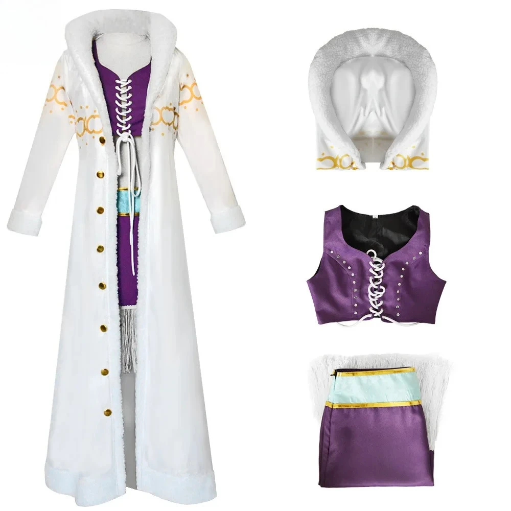 

Noble Style White Fur-Trimmed Cosplay Complete Full Set Purple Accent Royal Style Outfit Themed Party Role Play Cosplay Eventss