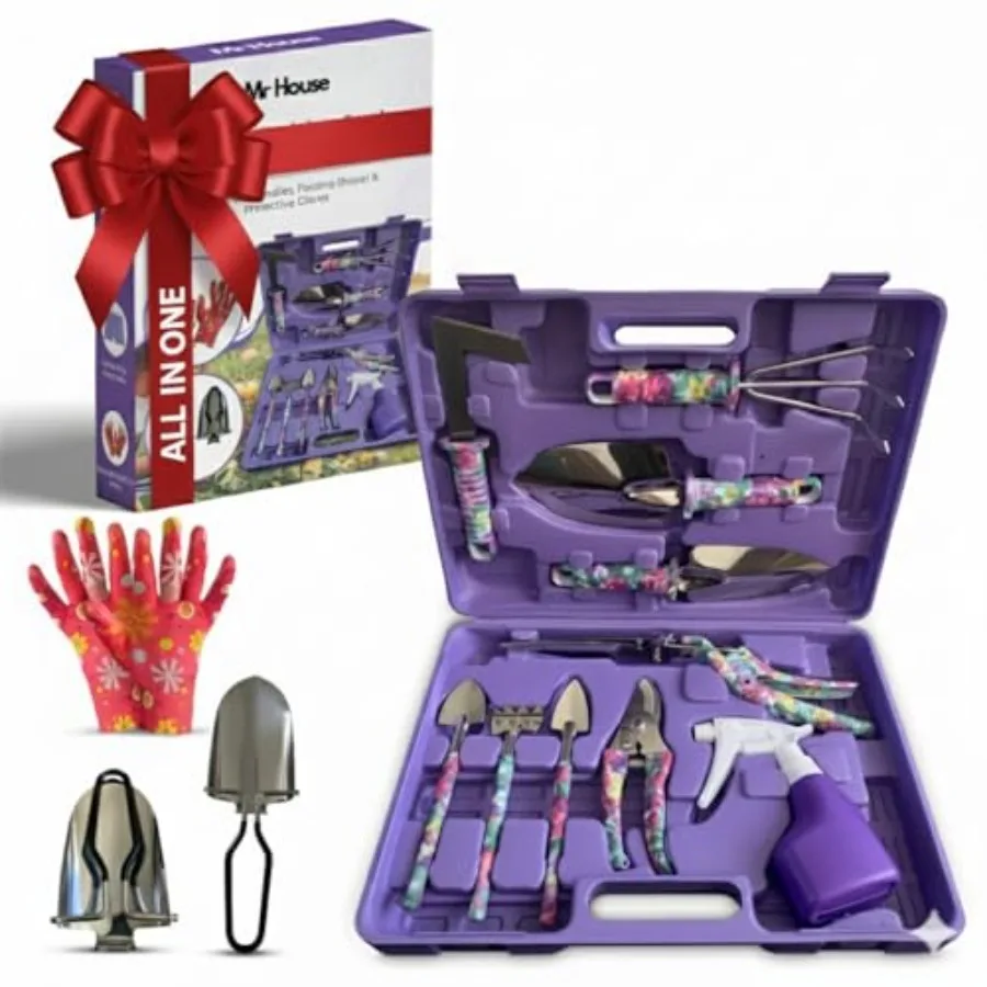 

【Spot goods】12-Piece Gardening Tools Set Rust-Resistant Stainless Steel Hand Tools with Ergonomic Floral Handles and Carry Case
