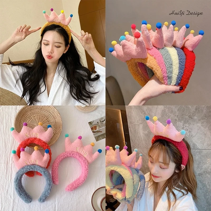 

New Plush Crown Hairband Women Fashion Alphabet Headband Headwear Girls Hairband Hair Hoop Cute Face Wash Hair Accessories