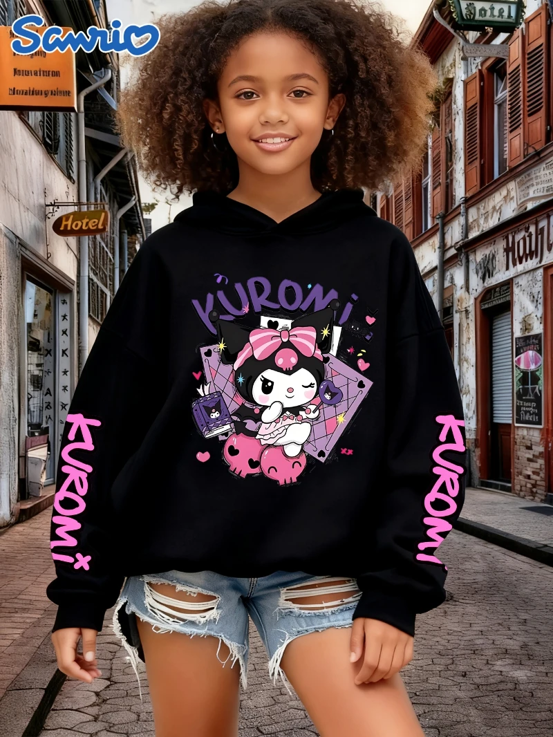 

Sanrio for kuromi Girls' & Boys' Casual Hooded Sweatshirt - Cute Cartoon Print with for kuromi & for Kuromi Design Fall/Winter