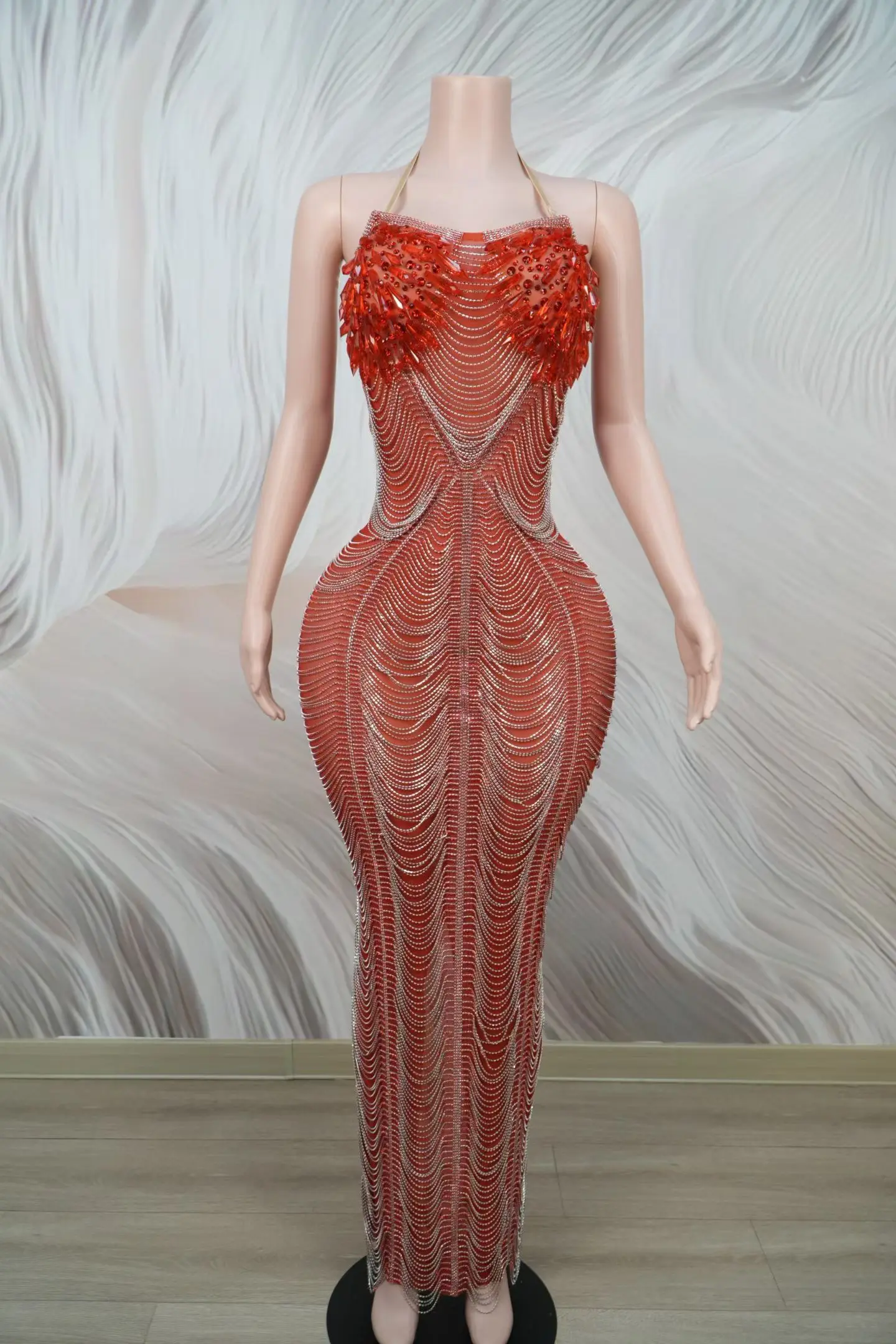 High-end Luxury Crystals Evening Gown Birthday Prom Long Dress Photo Shoot Wear Bar Sparkly Rhinestone Chains Sexy Outfit Ailisi