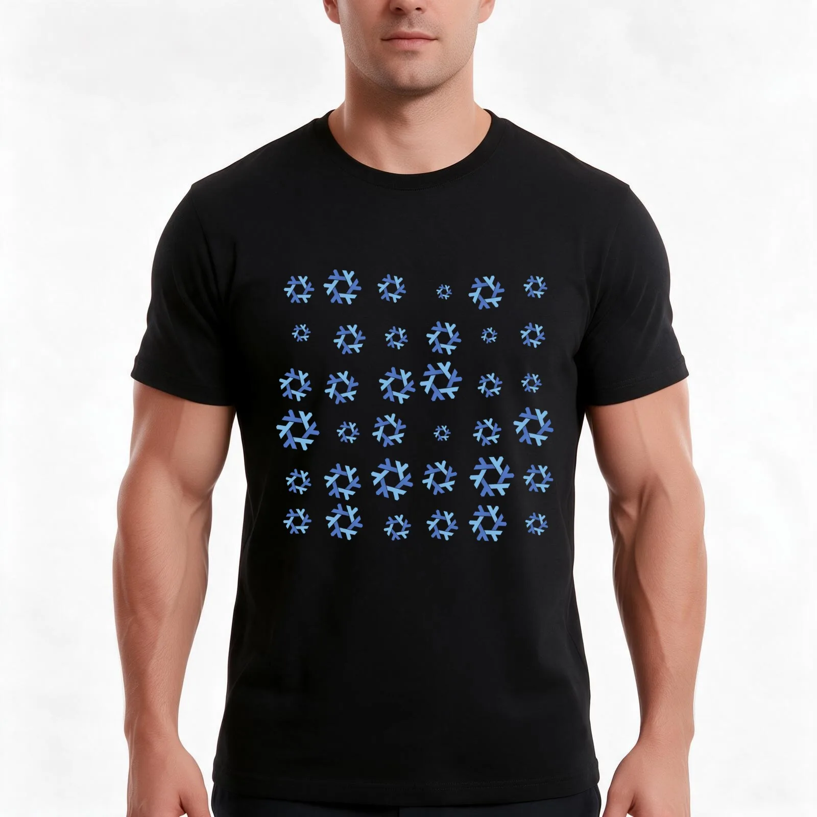 Nix NixOs Random pattern of blue lambda snow flakes T-Shirt, Summer Casual Cotton Tee, Oversized Streetwear Tops, 100% Cotton