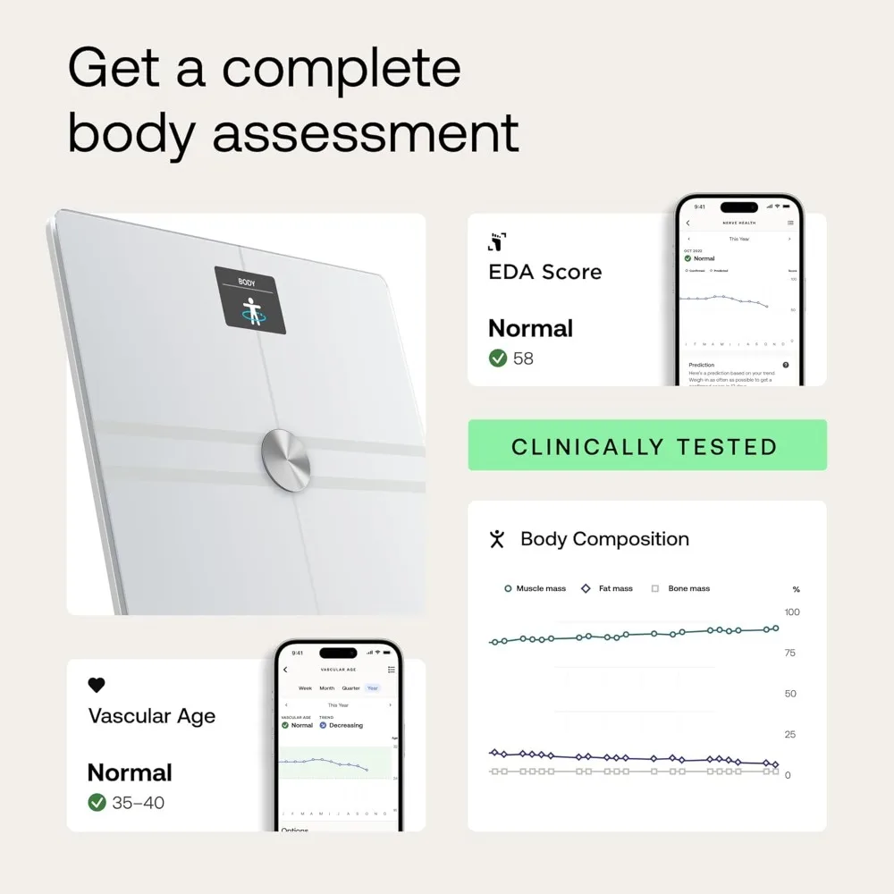 WITHINGS Body Comp - Scale for Body Weight and Complete Body Analysis, Wi-Fi & Bluetooth, Baby Weight Scale, Digital Scale