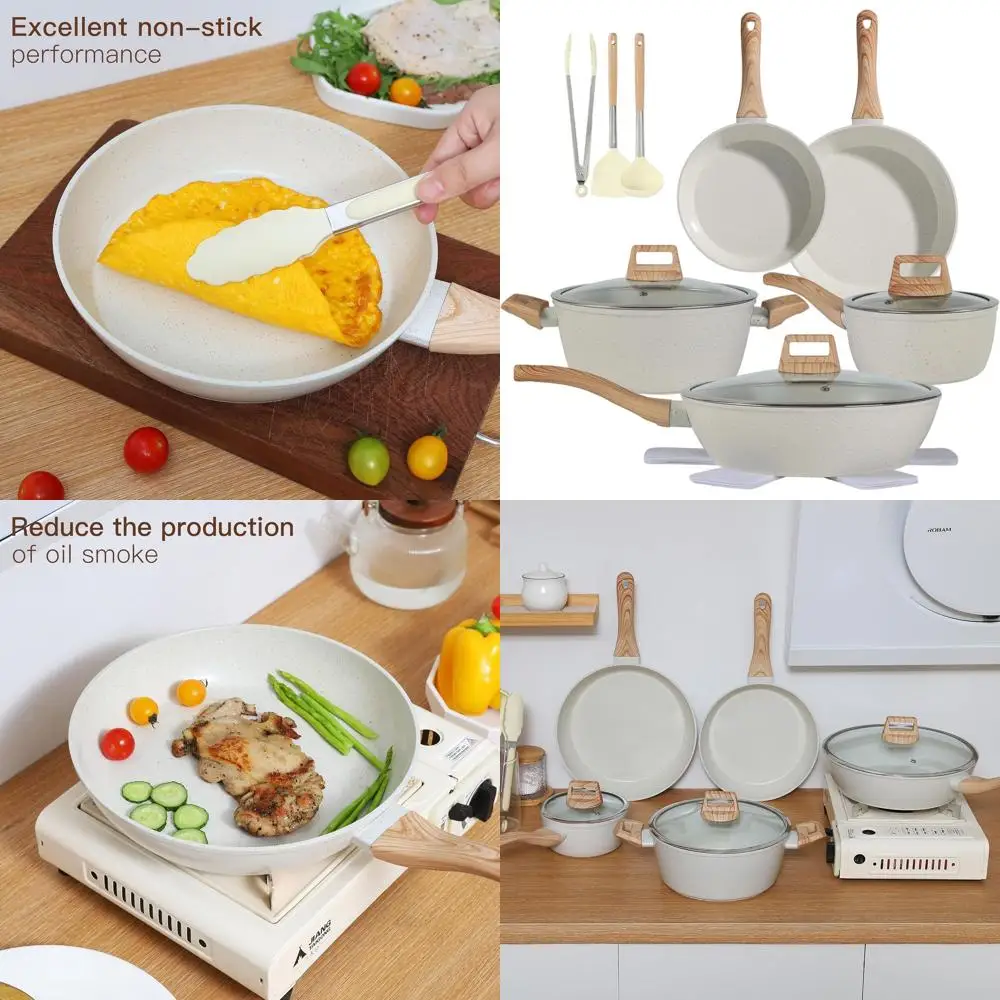 

15-Piece Non-Stick Cookware Set with Pots and Pans in White