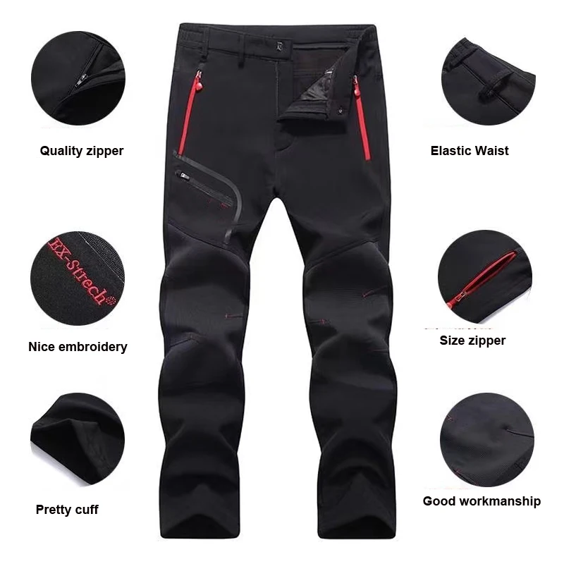 Pantalones de senderismo Softshell para hombre, pantalones deportivos para exteriores, Camping, Trekking, chaquetas de pesca, ciclismo, escalada de invierno, elásticos de gran tamaño