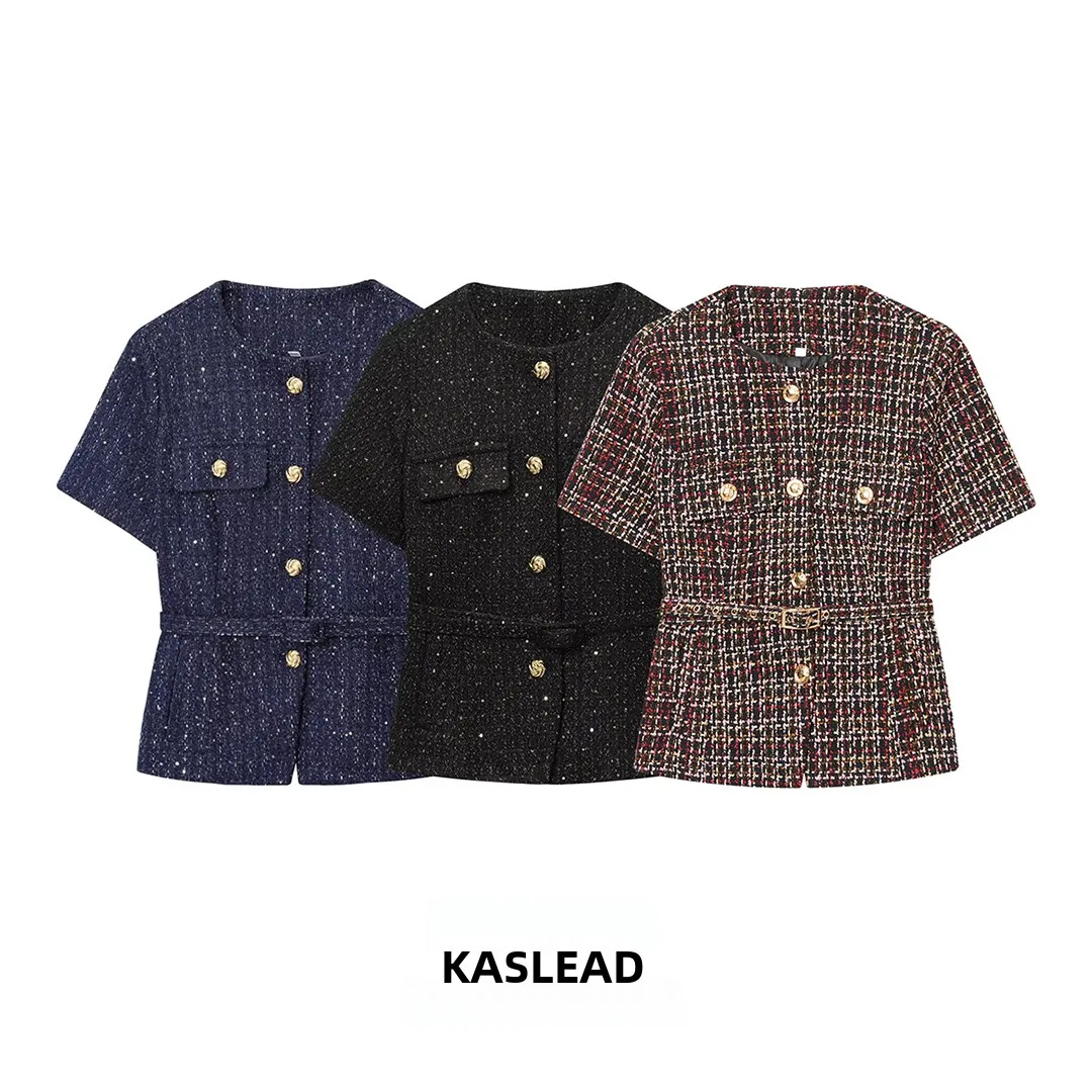 

Новый женский модный укороченный кардиган KASLEAD с открытыми рукавами, приталенный, с круглым вырезом, из полиэстера