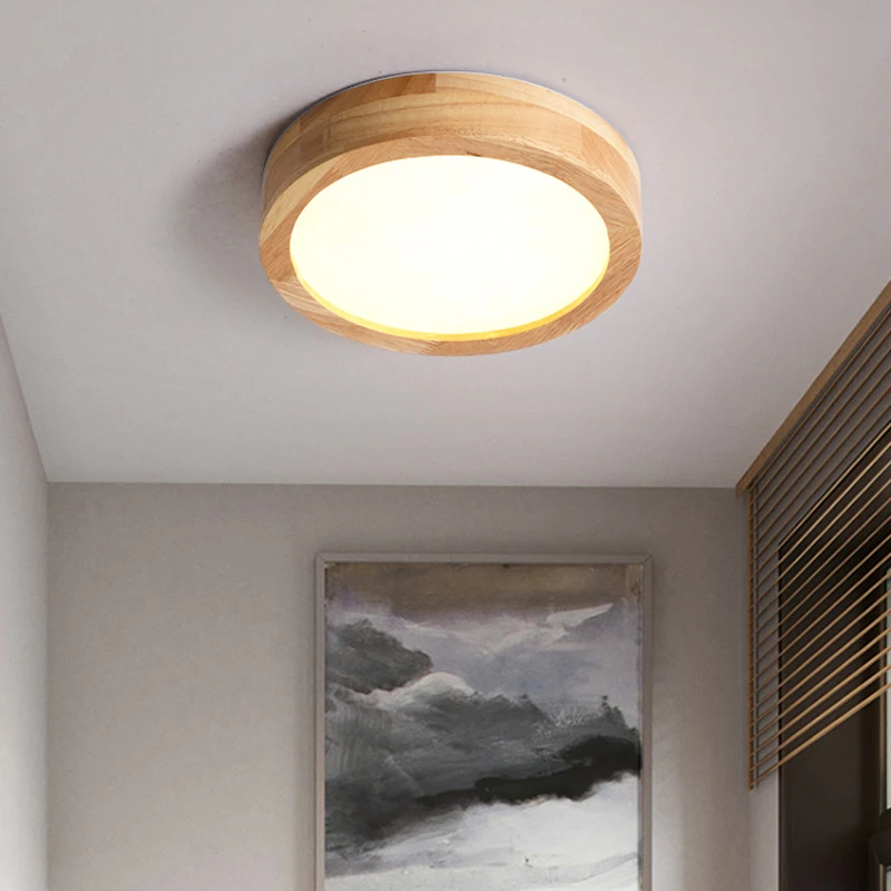 BOTIMI 220V plafoniere a LED rotonde in legno massello per camera da letto 230 300 400 500MM lampade da soffitto moderne da cucina