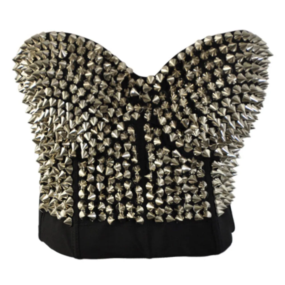 Steampunk Rivet Corset Bra Short Bustier Tank Tops Summer Women Sexy Halloween Party Stage Ladies Gothic Push Up Club Bra Corset