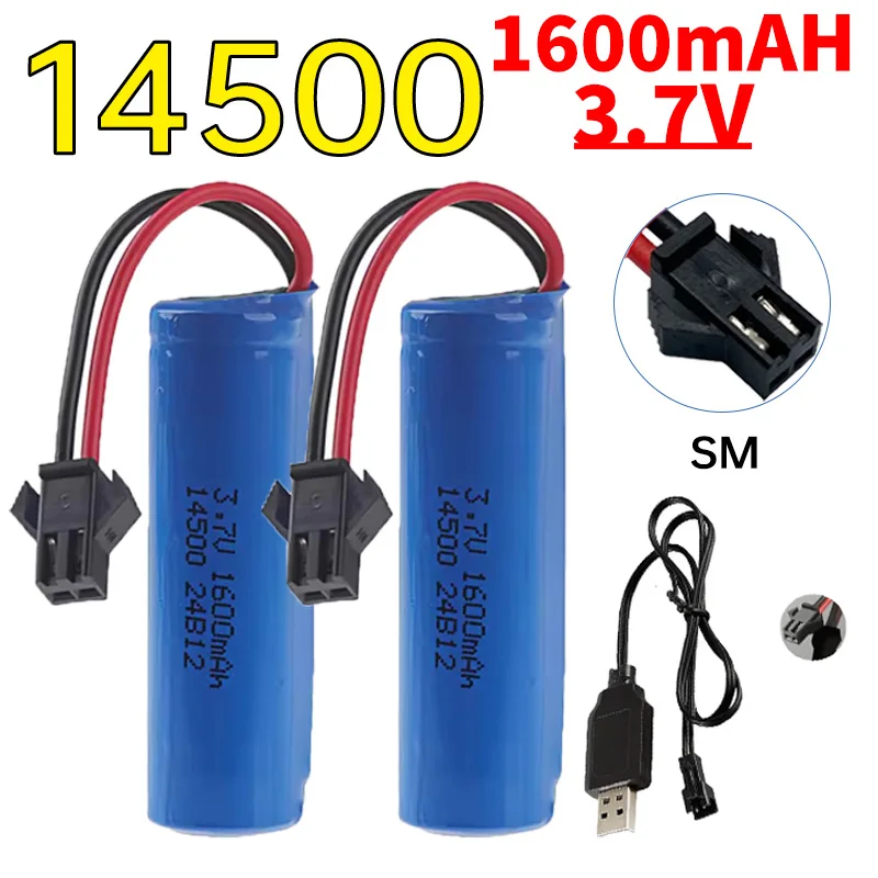 SM-2P for JJRC C2 D828 RC Car Parts 14500 3.7v 1600mah Lipo Battery with USB For RC Stunt Dump Car Battery Toys Accessories