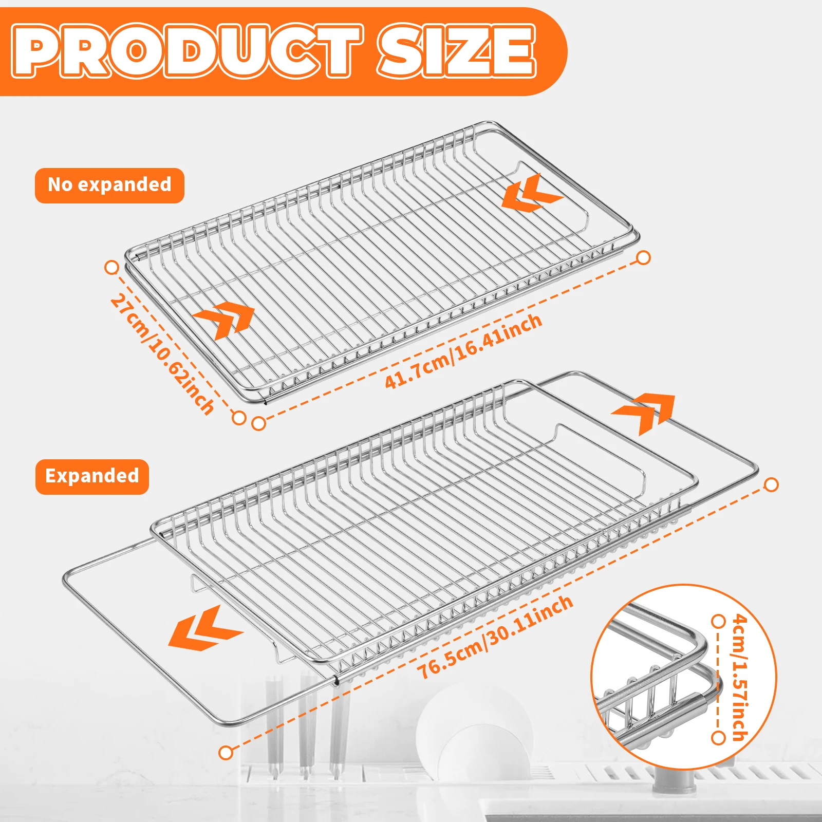 Extendable Over the Sink Dish Drying Rack 304 StainlessSteel Sink Drainer Rack Multifunctional Dish Strainer for Kitchen Counter