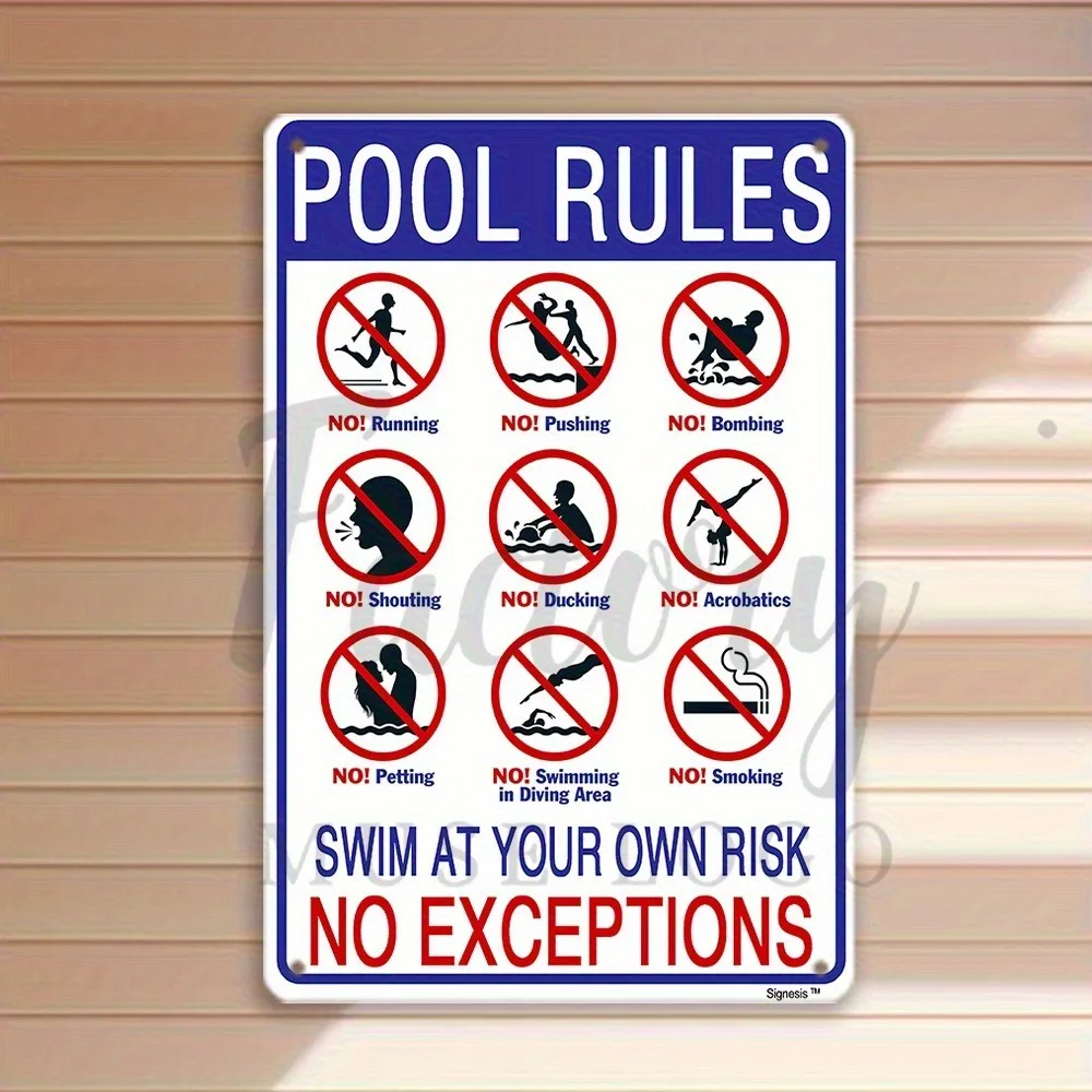 CIFBUY Vintage Pool Rules Aluminum Wall Art Waterproof Durable Metal Sign for Home Office Patio Garage Farmhouse Cafe Decor