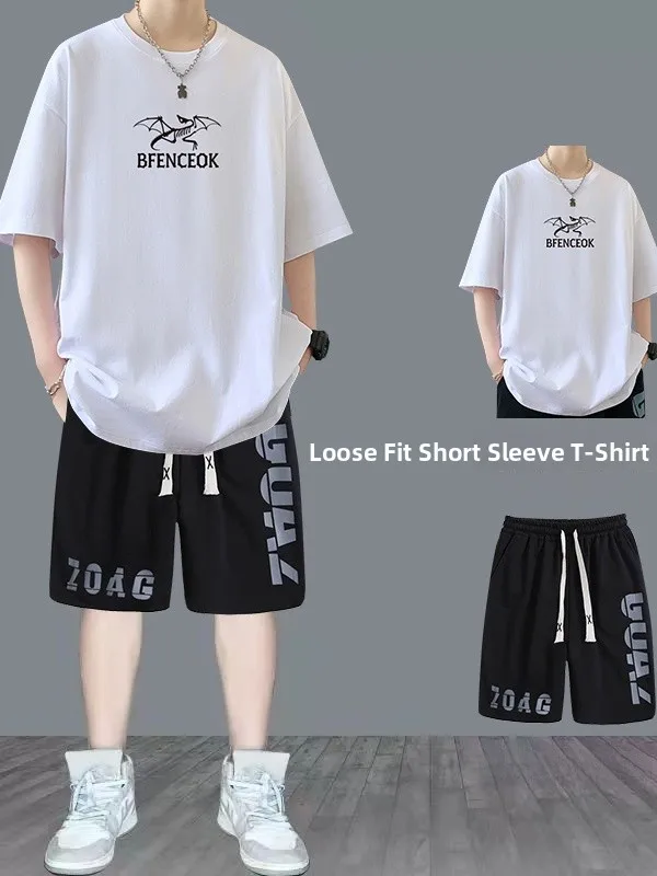 

00% Pure Cotton Summer ort Sve T-irt orts Set for Teenage Boys Casual Spor Trendy Brand Faionable Youthwear