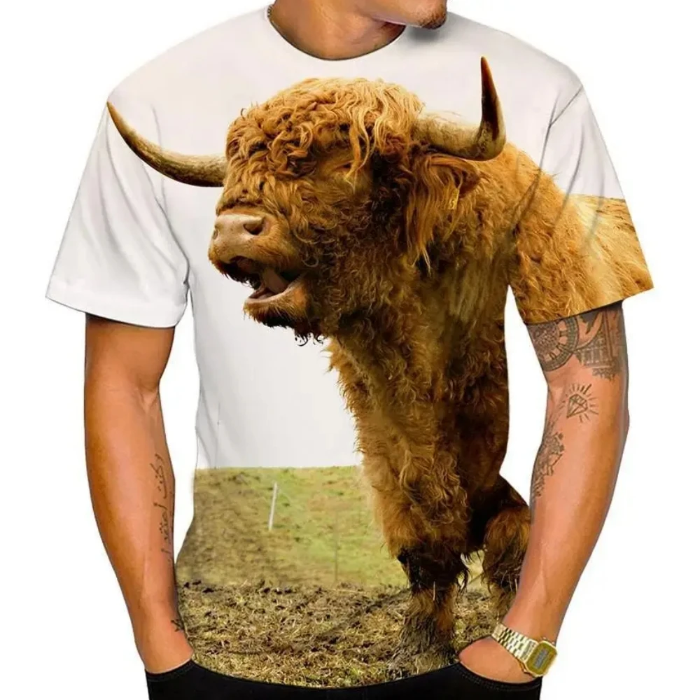 Funny Cow Graphic Men's T-Shirt 3D Animal Print Summer Short Sleeves Loose Lightweight Tops Outdoor Casual O-Neck Men's Clothing