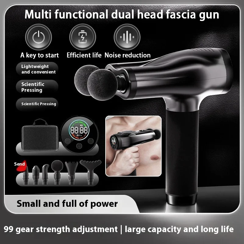 

Multi functional home adjustable impact dual head fascia muscle relaxation charging portable professional fitness fascia gun