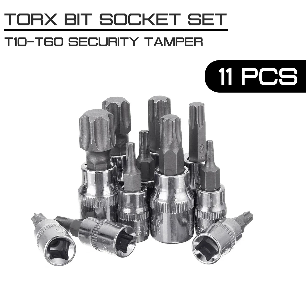 

11pcs Car Repair Screwdriver Bit Socket Set T10-T60 Security Tamper Proof With Hole 1/4" 3/8" Driver on Rail Driver Hand Tool