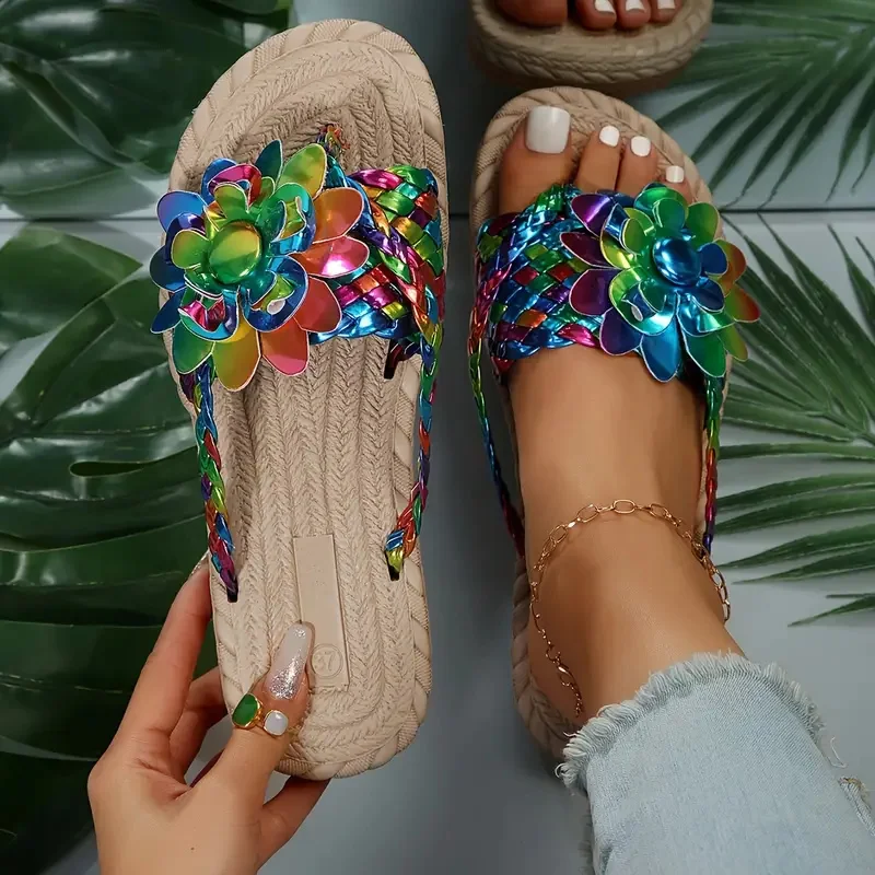 

Women Slippers 2024 New Summer Flower Trend Fashion Casual Sandals Flats Outdoor Beach Slippers Slides Women Zapatos De Mujer