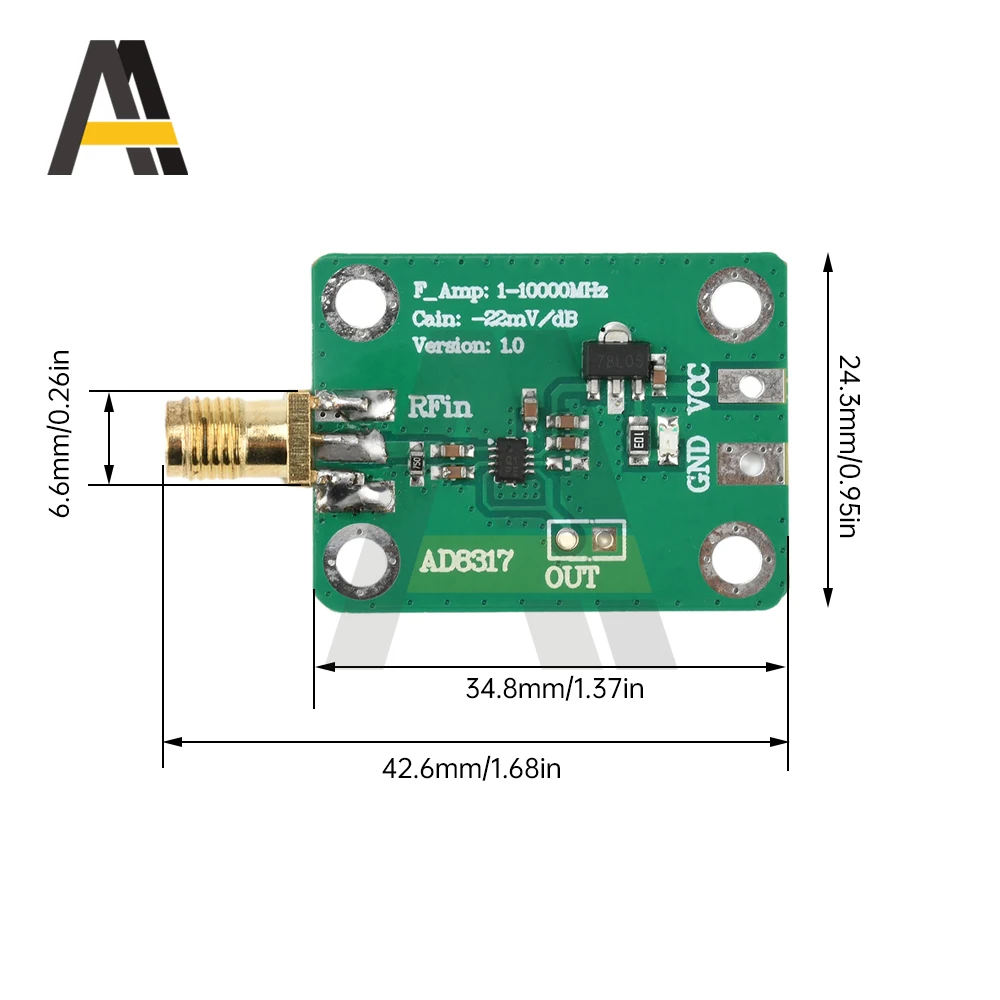 AD8317 تيار مستمر 7-15 فولت RF وحدة عالية التردد الناتج سجل كاشف الطاقة متر-55dBm-0dBm RF إشارة كشف الطاقة 1 متر-10000 ميجا هرتز