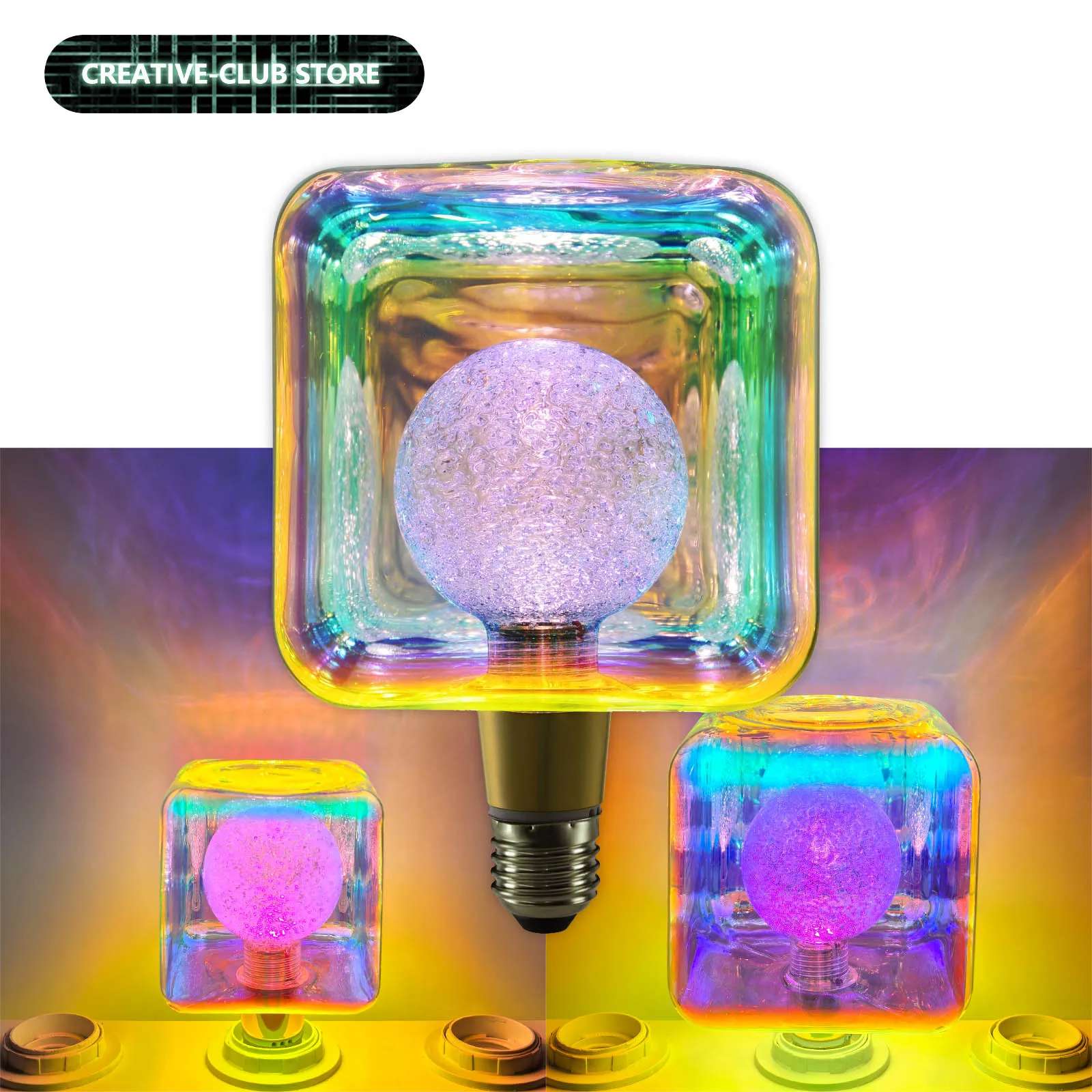 

LED Bulb E27 220V 3W Small Square Large Square Retro Edison Lamp Light Creative Bedroom Decoration Christmas Party Decoration