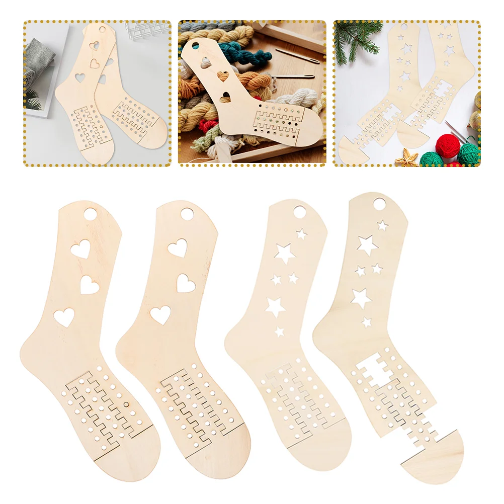 

4 Pcs Sock Display Organizer Wooden Blockers for Knitting Hollow Stocking Woven Models DIY Socks