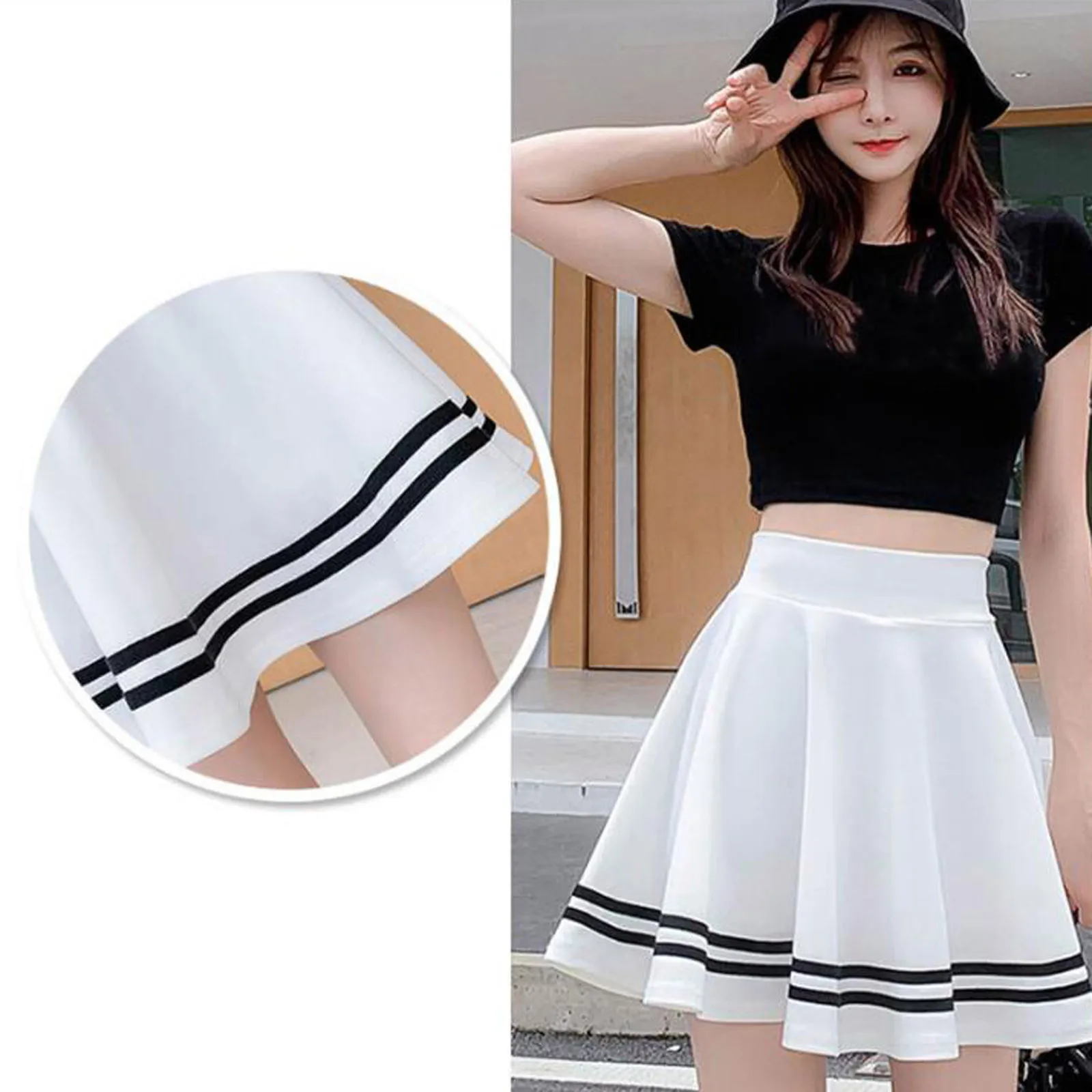 Women Pleated Short Skirt Fashion A-Line Elastic Waist Korean Style Ladies Sexy Girl Mini Short Skirts Preppy School Uniform