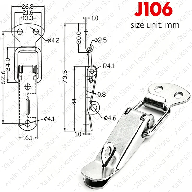 2/4/6/8 Pieces J106 Spring Loaded Toggle Latch Hasp Clamp Clip Lock Silver Duck Mouth Latch for Tool Box Chest Wooden Case