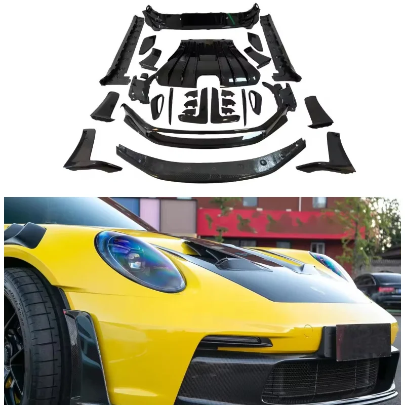 New for 911 992 GT3RS OEM Style Dry Carbon  Front Bumper Lip Hood Side Skirts Vents Diffuser Spoiler