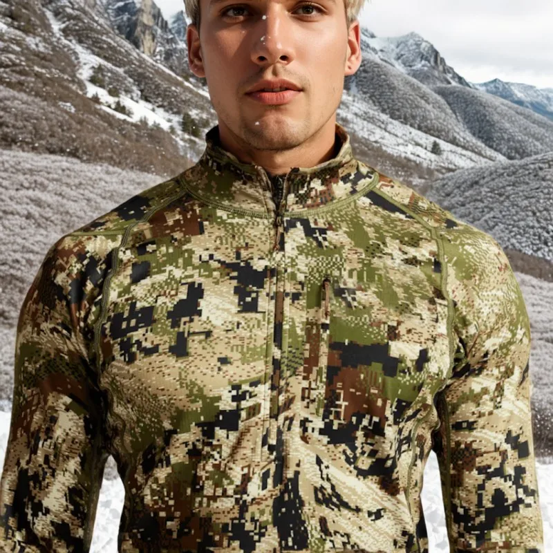 Men\'s Mid-level Zip-T Shirt Camou Quick Dry Antibiosis Comfortable Stretch Hunting Long Sleeve Shirt