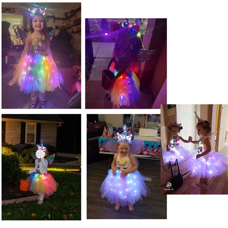 RT01 2025 Girls Shiny Unicorn Tutu Led Lighting Dress Glowing Kids Dresses Halloween Party Princess Dress Children Clothing *Jk2