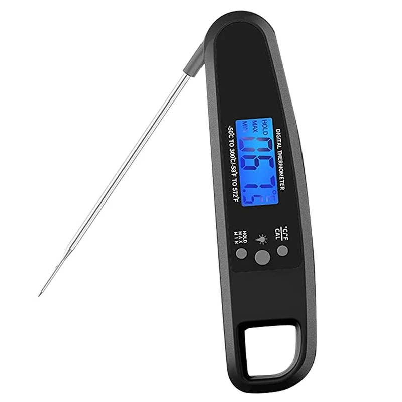 Instant Read Meat Thermometer For Grill And Cooking, With Backlight & Calibration - Black