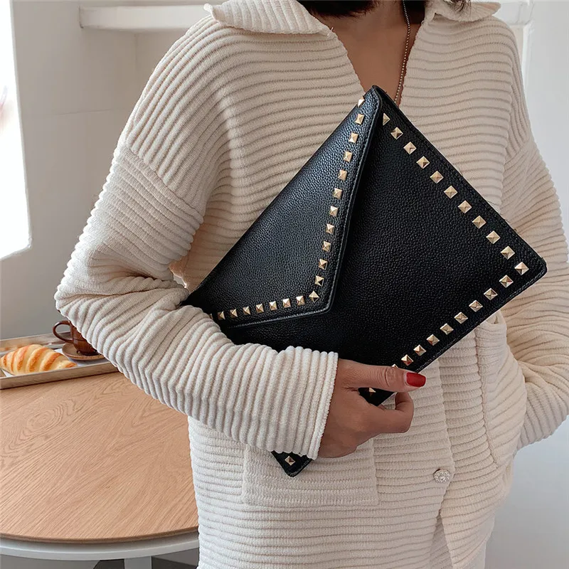 Moda rivetto donna pochette Luxury Party ladies Dinner bag PU leather handbag pochette femminile Brand design busta bag